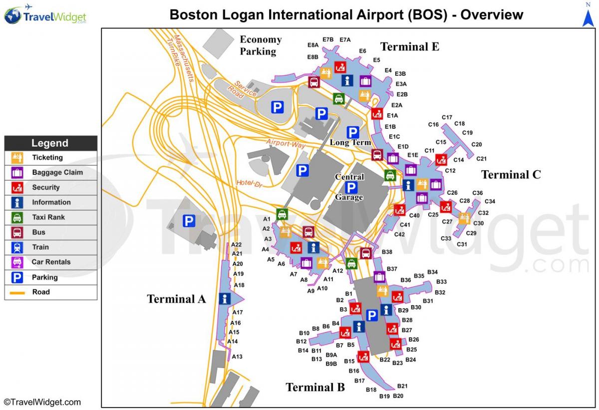 地図のボストンの空港