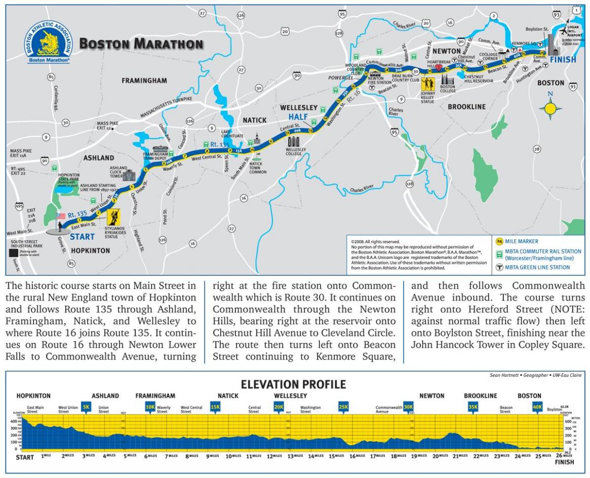 ボストンマラソンの標高地図
