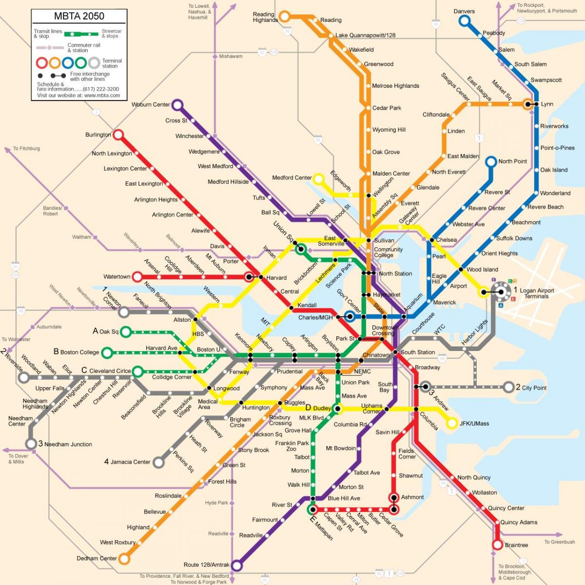 ボストン公共交通機関の地図
